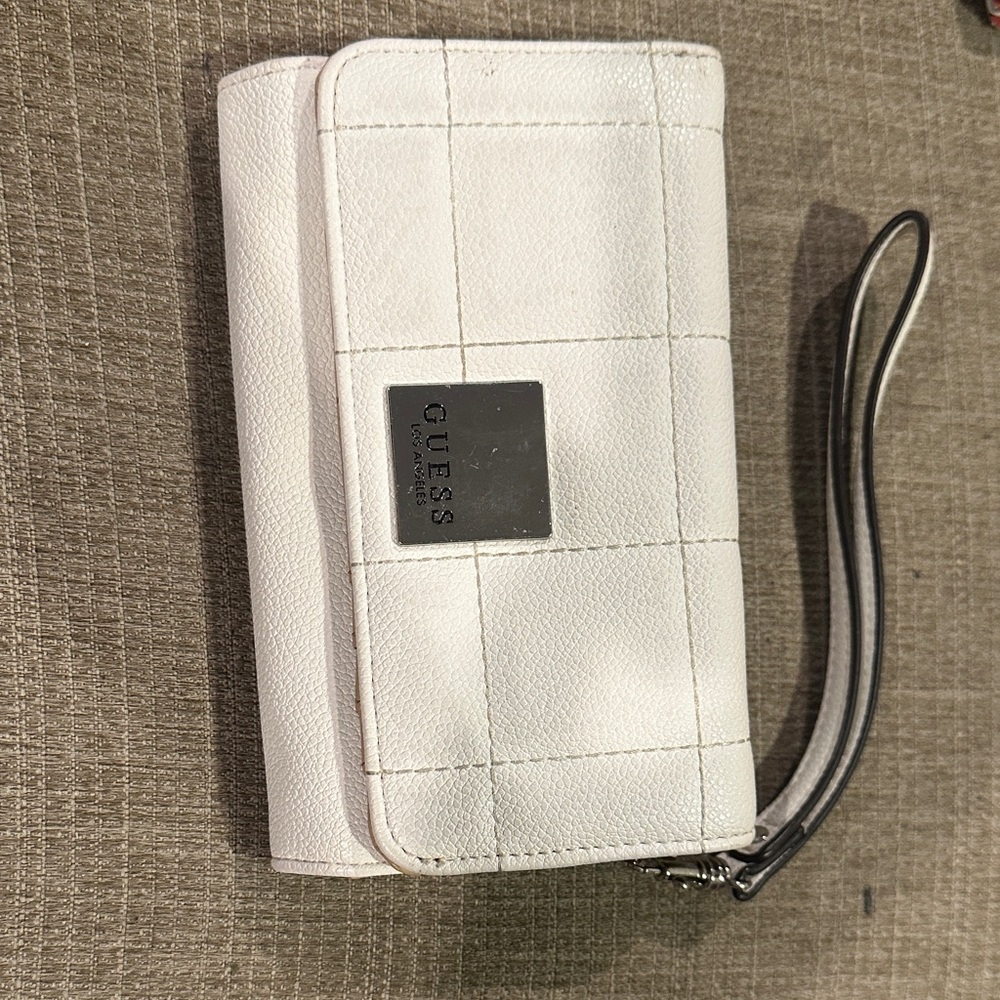 Guess Ivory Wristlet with Logo Plaque